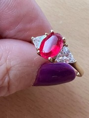 VINTAGE SOLID 10K GOLD RUBY RED WHITE CZ CUBIC ZIRCONIA RING ENGAGEMENT WEDDING