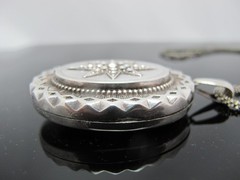 VICTORIAN Sterling Silver A&L Star Mourning LOCKET Pendant & Chain Necklace