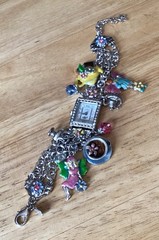RARE Kirk’s Folly Silver Tone Watch/bracelet Dangles Fairies Tea Pots Tea Cups