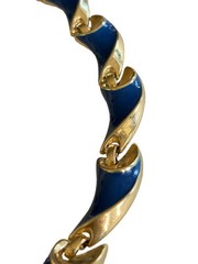 Crown Trifari Flag Blue Enamel Link Collar Necklace Polished Gold Trifanium 16”