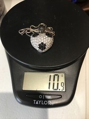 Vintage Signed LL 925 Sterling Onyx Clear Cubic Zirconia Pave Heart Necklace