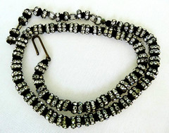 Vintage Black Glass Bead & Channel Set Beaded Rhinestone Necklace