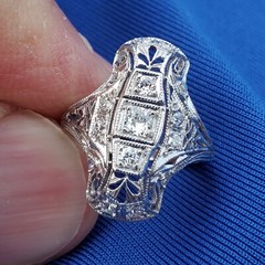 Originbal EARTH MINED DIAMOND ART Deco Engagement Ring Antique PLATINUM Filigree