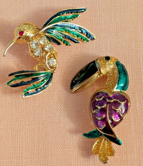 Lot Of 7 Vintage Brooches Animals Birds Rhinestone Enamel Charming Good Quality!
