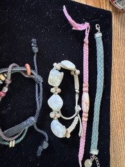 Vintage to now lot of 4 stone wood leather cloth beaded bracelets