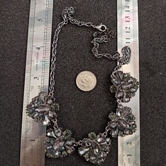 Vintage Smoky Gray Necklace Cocktail Rhinestone Bib Victorian Revival Royal VTG