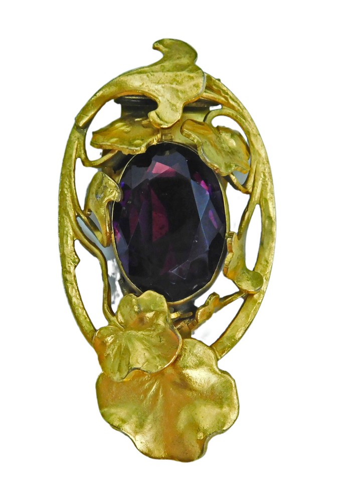 Vintage Amethyst Glass Stone Foliate Clip