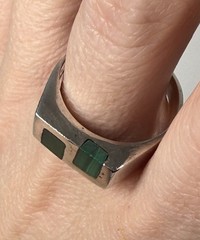 Sterling Silver Malachite Inlay Ring Vintage Men’s Sz 9.75 Mexico