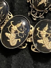 Vintage Siam/Thailand Golden Goddess Black Lucite Link Bracelet & Earrings