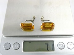 Vintage Sterling Silver Gold Yellow Faceted Glass Screw Back Earrings 7.1g .75In