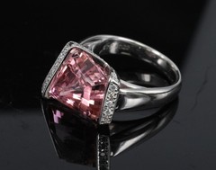 Asymmetric 6.72ct Natural Pink Tourmaline 0.22ct Diamond Platinum Ring Size 6.5