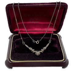 ART NOUVEAU FLORAL STERLING SILVER VINTAGE CHAIN NECKLACE 16.5″ L FLOWER CHOKER