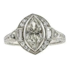Vintage Art Deco Lab-Created Diamond Milgrain Wedding 14K White Gold Finish Ring