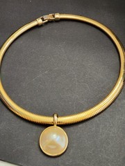 Vintage Marvella Omega Chain Necklace faux pearl Gold Tone Signed 80’s