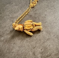 Articulated Bear Necklace And Brooch Set Goldtone With Rhinestones