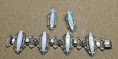Vintage 1950’s Wide Opaline Glass Purple Crystal Chain Bracelet And Earrings