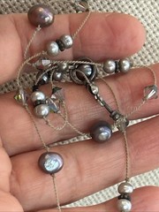 44. Vintage 925 Sterling Silver Mixed materials Gray Yarn 3 Necklaces 14.5g