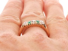 0.30Ct Emerald and 0.60Ct Diamond 14k Yellow Gold Five Stone Ring Circa 1925