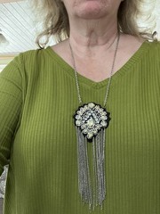 Vintage Artisan Pale Yellow Crystal Rhinestone Pendant Necklace Chain Fringe