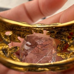 Vintage Rutilated Quartz Sterling Silver Gold Tone Cocktail Ring Size Chunky 7.5