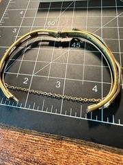 Vintage 1940s-1950s Art Deco Gold-Tone Hinged Bangle Brass Bracelet Seed Pearls