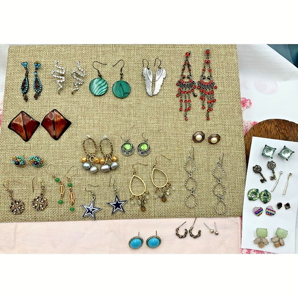 Lot of 25 Pairs Earrings Rhinestones Chandelier Enamel Dallas Cowboys Wings
