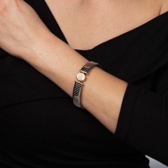 Vintage 90s Bulgari Tubogas Bracelet Diamond 18k Gold Stainless Steel Bangle