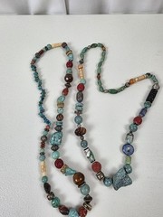 2 VTG Costume Jewelry Multi Stone Necklaces Turquoise Glass Beads Metal Spacers