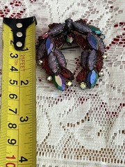 Vintage Molded Marquise Stone & Rhinestone Horseshoe Shaped Brooch~Purples