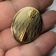 Brooch Pin Damascene French Trombone Clasp Vintage 1 3/8” Vintage