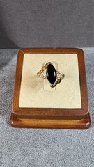 Vintage Marquise Black Onyx Cocktail Ring 14K Yellow Gold, Size 5.5 2.7 Grams