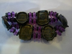 Vintage FLORENZA Gold Tone Bracelet Rhinestone Victorian Style ANY HELP W/STONE