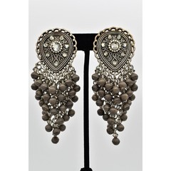 Vintage Statement Crystal Beaded Fringe Clip On Earrings Dangle Waterfall BinBB