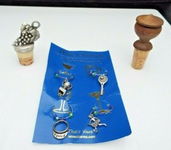 STERLING SILVER & 14KT GOLD – FILLED LOOPS TENNIS WINE CHARMS AND 2 WINE CORKS