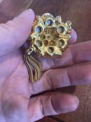 Vintage Edlee Aurora Borealis Rivoli Rhinestones Gold Tone Pendant w/ Tassle 3”