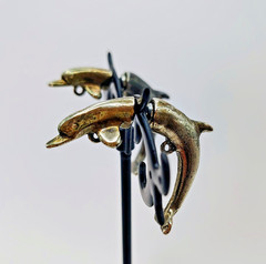 Vintage Silver Tone 2 Piece Dolphin Stud Earrings Post Backs for Pierced Ears