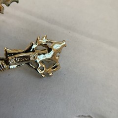 Vintage Gerry’s Christmas Brooch Reindeer Pin Gold Tone Green Holly
