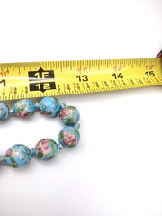 Vintage Hand Painted Faux Cloisonne Porcelain Bead Knotted Necklace Blue 25″