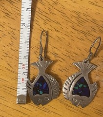 Vintage Taxco Mexico Sterling Silver Inlay Fish Earrings 925 TC-259 Dangle