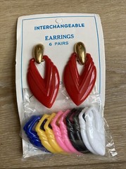 EARRINGS 1980’s INTERCHANGEABLE COLORS MOLDED PLASTIC Pierced VINTAGE