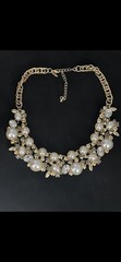 Vintage Style Gold Tone Faux Pearl Rhinestone Statement Necklace Bib Collar