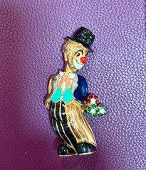 Vintage Jomaz Clown Brooch W/ Colorful Enamel & Rhinestones 3” Tall