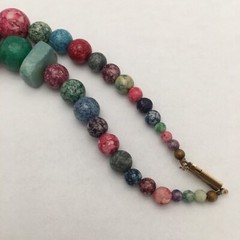 Fossil Limestone Necklace Colorful Graduated Beads Chunky Bubblegum Strand