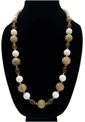 Vintage Scandinavian Boho Wood Faux Amber Bead Necklace Earth Tone Long 29in