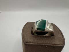 Vintage Sterling Silver TL-89 Inlay Malachite Rings, Size 11.25
