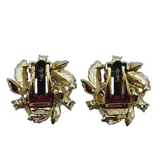 Judy Lee Leaf Leaves Wreath with Faux Pearls & Crystals Vintage Clip On Earrings