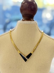 Stunning Vintage Japanese 18K Gold Filled Black Onyx V-Necklace (14.7g)