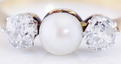 Antique Victorian Two Stones Ladies Ring 18k Gold,0.80ct Diamonds Pearl AWC&Co