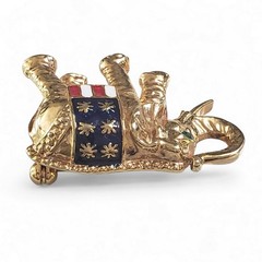 Vintage Patriotic Elephant Brooch Gold Tone Red White Blue Enamel Pin
