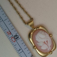 Crown Trifari Necklace Stamp Floral Cameo Pendant Gold Toned Vintage 1950 1970s